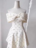 Cute A line Off The Shoulder Black Polka Dots Short Satin Formal Homecoming Dresses Party Graduation Dress Hoco Dresses HZ1121