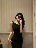 Sexy Sheath One Shoulder Black Sleeveless Prom Dresses Party Dress Summer Birthday Outfits 18th Birthday Dresses HZ1121