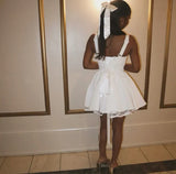 Cute A line Square Short White Formal 8th Grade Homecoming Dresses Middle School Short Cocktail Gowns Graduation Dress Hoco Outfits HZ1121