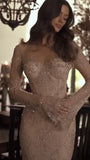 Ethereal Wedding Dress Sheath V Neck Lace Long Sleeves White Wedding Dresses Bridal Gowns HZ1121