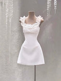 Cute A line Square Neck White Party Dresses Short Formal Homecoming Dresses Night Chic Elegant Cocktail Dresses 16th Birthday Outfits Hoco Dress HZ1121