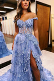 Pretty Off the Shoulder Black Tulle Appliques Off-the-Shoulder Ruffle Long Prom Dress Graduation Dress HZ1121