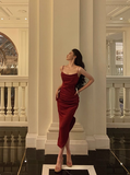 Sexy Sheath Red Spaghetti Straps Satin 21st Birthday Dress Party Gown Birthday Outfits Birthday Dress Ideas For Women HZ1121