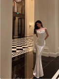 Sexy Mermaid White Spaghetti Straps Satin 21st Birthday Dress Party Gown Birthday Outfits Birthday Dress Ideas For Women HZ1121