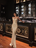Sexy Mermaid White Spaghetti Straps Satin 21st Birthday Dress Party Gown Birthday Outfits Birthday Dress Ideas For Women HZ1121