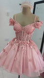 Modest Ball Gown Off The Shoulder Blush Pink Tulle Formal Homecoming Dresses 8th Grad Dance Graduation Dress Short Hoco Dresses HZ1121