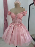 Modest Ball Gown Off The Shoulder Blush Pink Tulle Formal Homecoming Dresses 8th Grad Dance Graduation Dress Short Hoco Dresses HZ1121