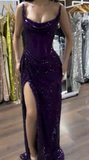 Classy Mermaid Strapless Black Girls Sequin Grape Sequin Long Prom Dresses Party Dress Birthday Outfits Graduation Dresses HZ1121