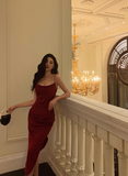 Sexy Sheath Red Spaghetti Straps Satin 21st Birthday Dress Party Gown Birthday Outfits Birthday Dress Ideas For Women HZ1121