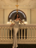 Sexy Mermaid White Spaghetti Straps Satin 21st Birthday Dress Party Gown Birthday Outfits Birthday Dress Ideas For Women HZ1121
