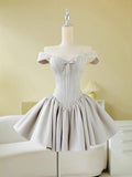 Simple Ball Gown Sweetheart Silver Short Satin Formal Homecoming Dresses Party Graduation Dress Hoco Dresses HZ1121