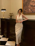 Sexy Sheath Halter White Sleeveless Prom Dresses Party Dress Summer Birthday Outfits Birthday Dresses HZ1121