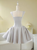Simple Ball Gown Sweetheart Silver Short Satin Formal Homecoming Dresses Party Graduation Dress Hoco Dresses HZ1121
