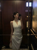 Sexy Sheath Halter White Sleeveless Prom Dresses Party Dress Summer Birthday Outfits Birthday Dresses HZ1121