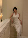 Sexy Sheath Halter White Sleeveless Prom Dresses Party Dress Summer Birthday Outfits Birthday Dresses HZ1121