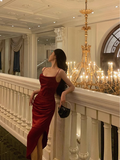 Sexy Sheath Red Spaghetti Straps Satin 21st Birthday Dress Party Gown Birthday Outfits Birthday Dress Ideas For Women HZ1121