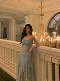 Sexy A line Floral Blue 21st Birthday Dress Party Gown Birthday Outfits Birthday Dress Ideas For Women HZ1121