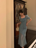 Sexy Mermaid Square Chiffon Blue 21st Birthday Dress Party Gown Birthday Outfits Birthday Dress Ideas For Women HZ1121