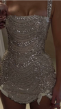 Trendy Sheath Square Neck Champagne Beads Sequin Mini Short Formal 8th Grade Homecoming Dresses Middle School Short Cocktail Dress Hoco Outfits HZ1121
