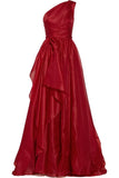 Gorgeous A line One Shoulder Red Chiffon Birthday Dress Prom Dress Graduation Dresses HZ1121