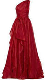 Gorgeous A line One Shoulder Red Chiffon Birthday Dress Prom Dress Graduation Dresses HZ1121