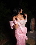 Gorgeous Mermaid Sweetheart Pink Satin Sequin Long Prom Dress Party Dress Graduation Dresses HZ1121