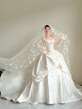Modest White Strapless Long Ball Gown Elegant Wedding Dress Simple Quinceanera Dress HZ1121