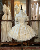 Vintage Ball Gown White Off Shoulder Tulle Lace Short Lolita Outfits 22th Birthday Dress Mini Cute Lolita Dress HZ1121