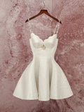 Sexy A Line Spaghetti Straps White Sleeveless Mini Short Formal 8th Grade Homecoming Dresses Summer Middle School Hoco Dress Homecoming Outfits Birthday Outfit HZ1121