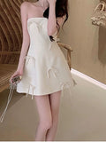 Cute A Line Strapless White Satin Formal 8th Grade Homecoming Dresses Summer Middle School Hoco Dress Homecoming Outfits HZ1121