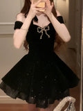Sexy A line Off The Shoulder Black Velvet Mini Short Formal 8th Grade Homecoming Dresses Summer Middle School Hoco Dress Homecoming Outfits Birthday Outfit HZ1121