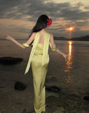 Elegant Mermaid Off The Shoulder Yellow Satin Prom Dresses Party Dress Summer 22th Birthday Outfits 18th Birthday Dresses HZ1121