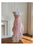 Cute High Low Spaghetti Straps Pink Lace Formal 8th Grade Homecoming Dresses Summer Middle School Hoco Dress Homecoming Outfits HZ1121