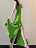 Elegant Mermaid Spaghetti Straps Green Slit Long Prom Dresses Party Dress Summer 22th Birthday Outfits 18th Birthday Dresses HZ1121