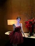 Sexy A line Spaghetti Straps Burgundy Tulle Mini Short Formal 8th Grade Homecoming Dresses Summer Middle School Hoco Dress Homecoming Outfits Birthday Outfit HZ1121
