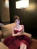 Sexy A line Spaghetti Straps Burgundy Tulle Mini Short Formal 8th Grade Homecoming Dresses Summer Middle School Hoco Dress Homecoming Outfits Birthday Outfit HZ1121