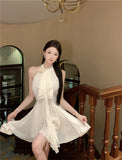 Sexy A line Halter Chiffon White Mini Short Formal 8th Grade Homecoming Dresses Summer Middle School Hoco Dress Homecoming Outfits Birthday Outfit HZ1121