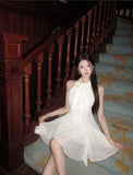 Sexy A line Halter Chiffon White Mini Short Formal 8th Grade Homecoming Dresses Summer Middle School Hoco Dress Homecoming Outfits Birthday Outfit HZ1121