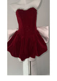 Cute Ball Gown Sweetheart Burgundy Velvet Mini Short Formal 8th Grade Homecoming Dresses Summer Middle School Hoco Dress Homecoming Outfits HZ1121