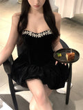 Cute Ball Gown Sweetheart Black Velvet Mini Short Formal 8th Grade Homecoming Dresses Summer Middle School Hoco Dress Homecoming Outfits HZ1121