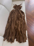 Elegant A Line Halter Brown Chiffon Sleeveless Long Evening Party Gowns Evening Formal Dresses Prom Dress HZ1121