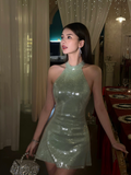 Sexy Sheath High Neck Sequin Mint Green Mini Short Formal 8th Grade Homecoming Dresses Summer Middle School Hoco Dress Birthday Outfits HZ1121