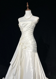 Unique Bridal Gown Mermaid Strapless Lace Sleeveless White 50s Wedding Dresses Modest Bridal Gowns HZ1121