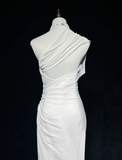Vintage Bridal Gown 1960s A Line One Shoulder Chiffon Sleeveless Long White 90s Wedding Dresses Elegant Bridal Gowns HZ1121