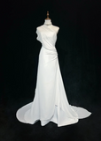 Vintage Bridal Gown 1960s A Line One Shoulder Chiffon Sleeveless Long White 90s Wedding Dresses Elegant Bridal Gowns HZ1121