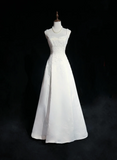 Vintage Bridal Gown A line Square Neck Sleeveless Pearls Beads Long White 70s Wedding Dresses Elegant Bridal Gowns HZ1121