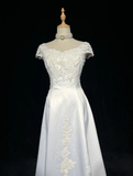 Vintage Bridal Gown 1960s A Line V Neck Short Sleeves Lace Pearls Long White 90s Wedding Dresses Elegant Bridal Gowns HZ1121