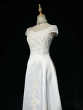 Vintage Bridal Gown 1960s A Line V Neck Short Sleeves Lace Pearls Long White 90s Wedding Dresses Elegant Bridal Gowns HZ1121