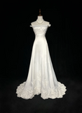 Vintage Bridal Gown A line Off The Shoulder Pearls Long White 70s Wedding Dresses Elegant Bridal Gowns HZ1121