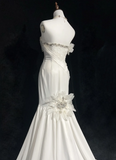 Unique Bridal Gown Mermaid Strapless Chiffon Sleeveless White 50s Wedding Dresses Modest Bridal Gowns HZ1121